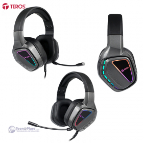 Auriculares gaming teros te-8171n, usb, luces rgb