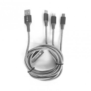 Cable de carga 3 en 1 teros te-70210w, usb a tipo c/lightning/micro usb, 17.5w máx, gris
